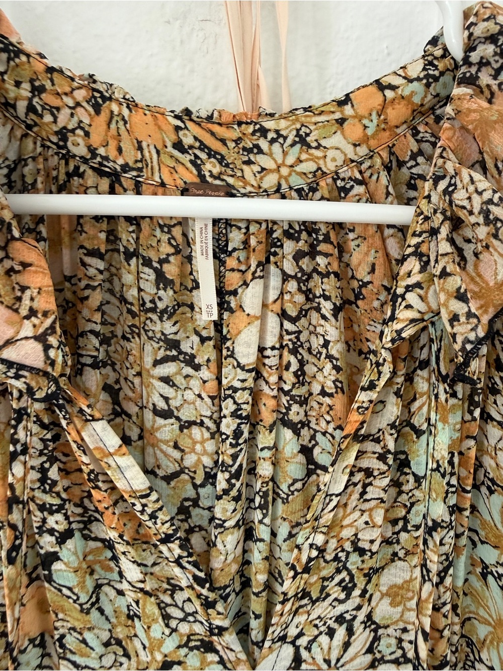 Free People Mustard and Cream Floral Tie-Neck Maxi Dress - Picture 3 of 3